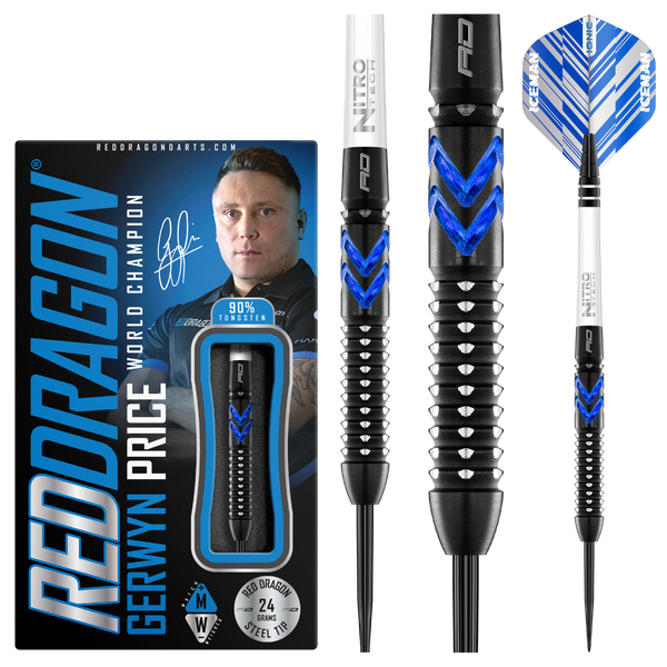 Gerwyn Price Blue Ice SE - 90% Tungsten Steel Tip Darts - 24g