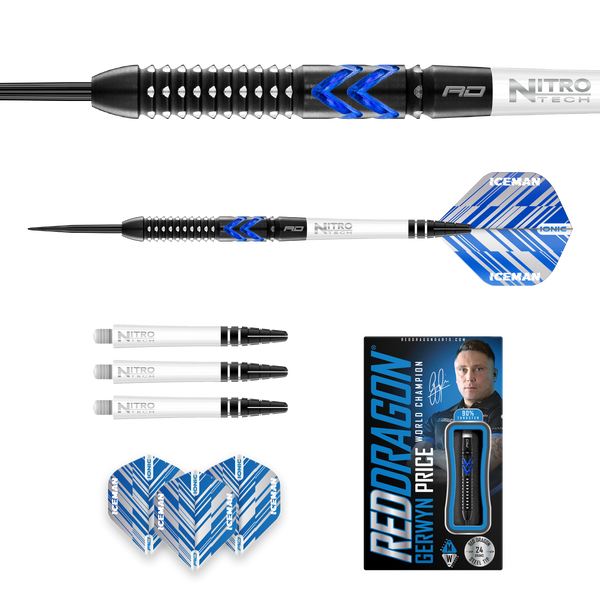 Gerwyn Price Blue Ice SE - 90% Tungsten Steel Tip Darts - 24g