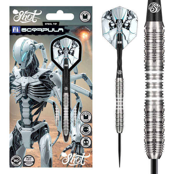 Shot AI Scorpula Steel Tip Dart Set-90% Tungsten Barrels-24gm