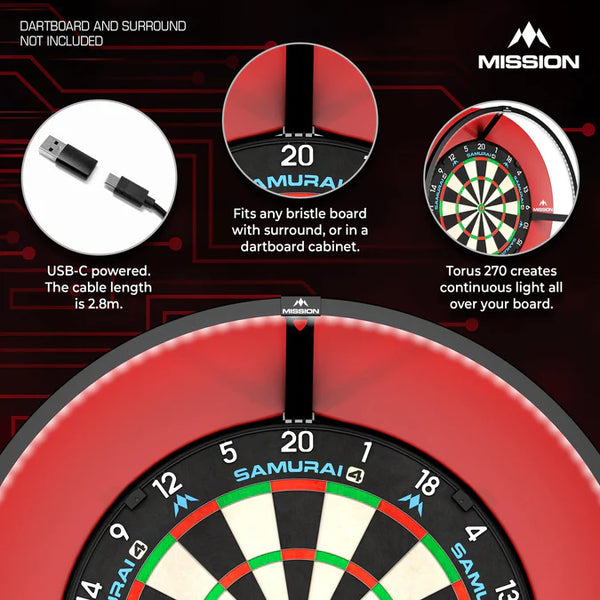Mission Torus 270 - LED Dartboard Lighting System - USB-C Version Black