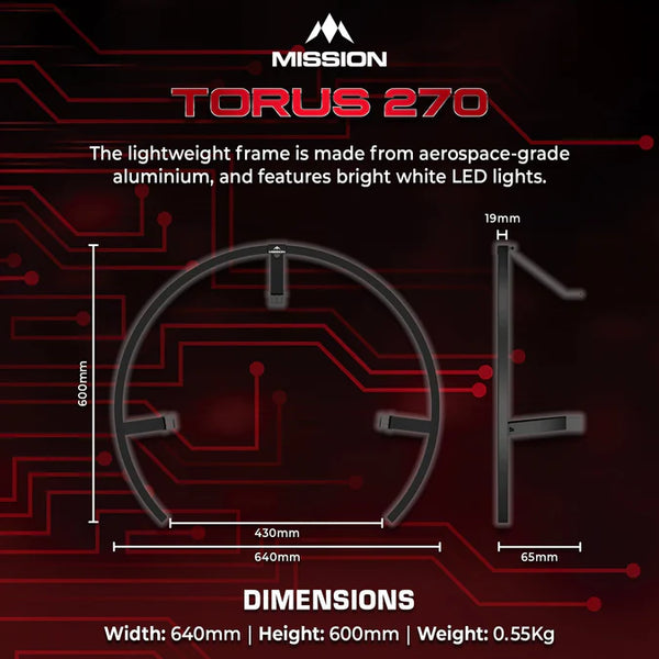 Mission Torus 270 - LED Dartboard Lighting System - USB-C Version Black