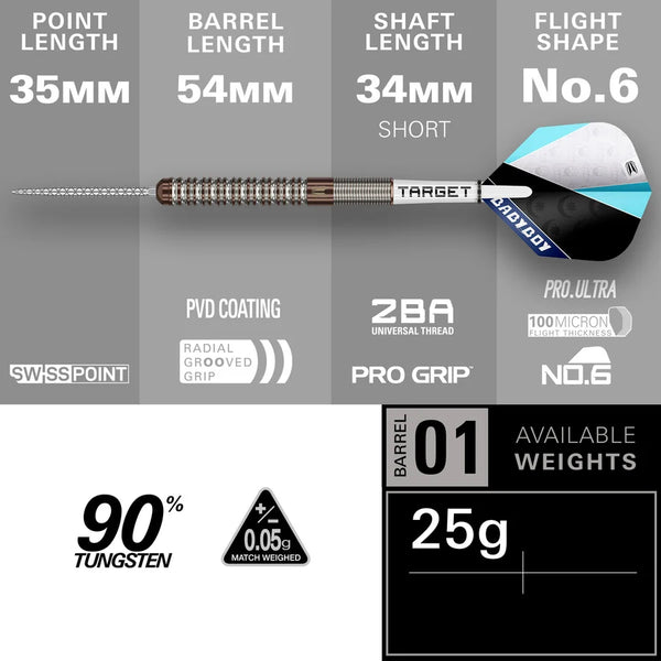 Target Adam Lipscombe G1 Swiss Point 90% Tungsten Steel Tip Darts 25g