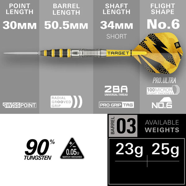 Target Buzz 03 Swiss Point 90% Tungsten Steel Tip Darts 23g