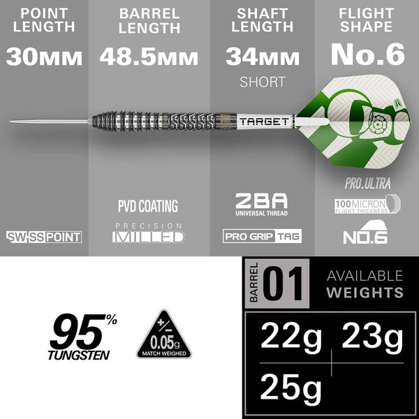 Target Charlie Manby G1 Swiss Point 95% Tungsten Steel Tip 23g