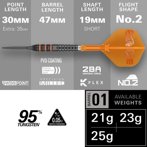 Target Barney Raymond van Barneveld RvB 95K Swiss Point Tungsten Steel Tip Darts 23g