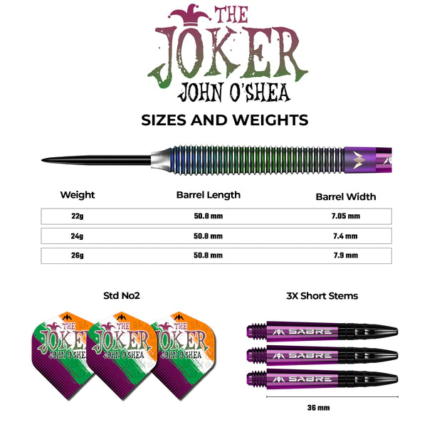 Mission John O'Shea Darts - The Joker - 95% Tungsten - Steel Tip - 24g