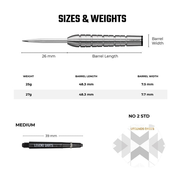 Legends Pro Series Darts V7 Torpedo Barrel - 90% Tungsten Steel Tip 21g